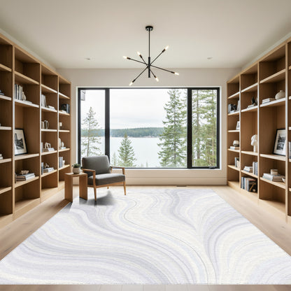 Abstract Gray Flowing Waves Rug