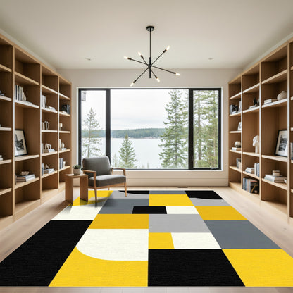 Abstract Yellow Gray Geometric Blocks Rug