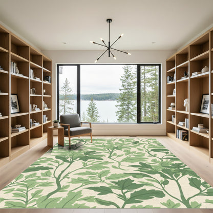 Lush Green Leafy Vine Pattern Rug