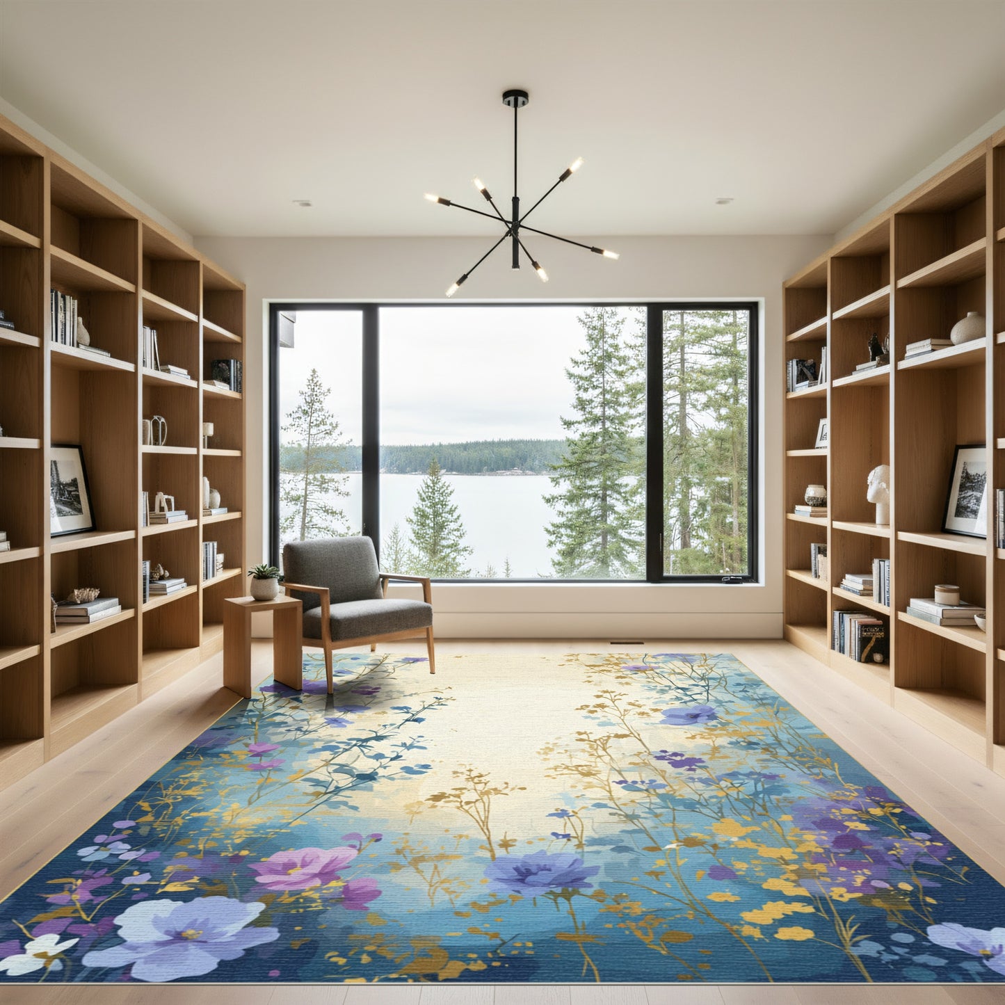 Purple Blue Floral Meadow Vignette Rug