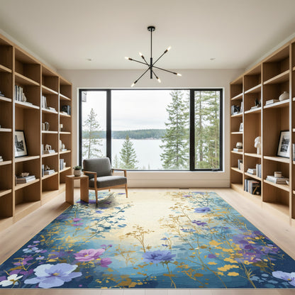 Purple Blue Floral Meadow Vignette Rug