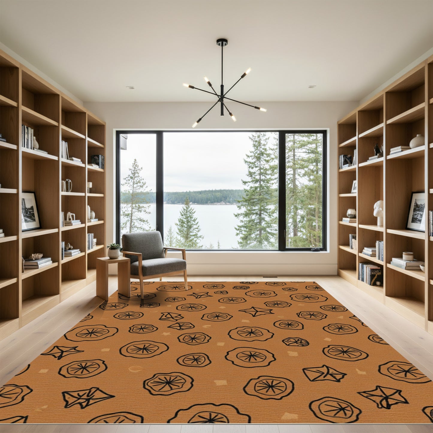 Earthy Orange Abstract Floral Cluster Rug