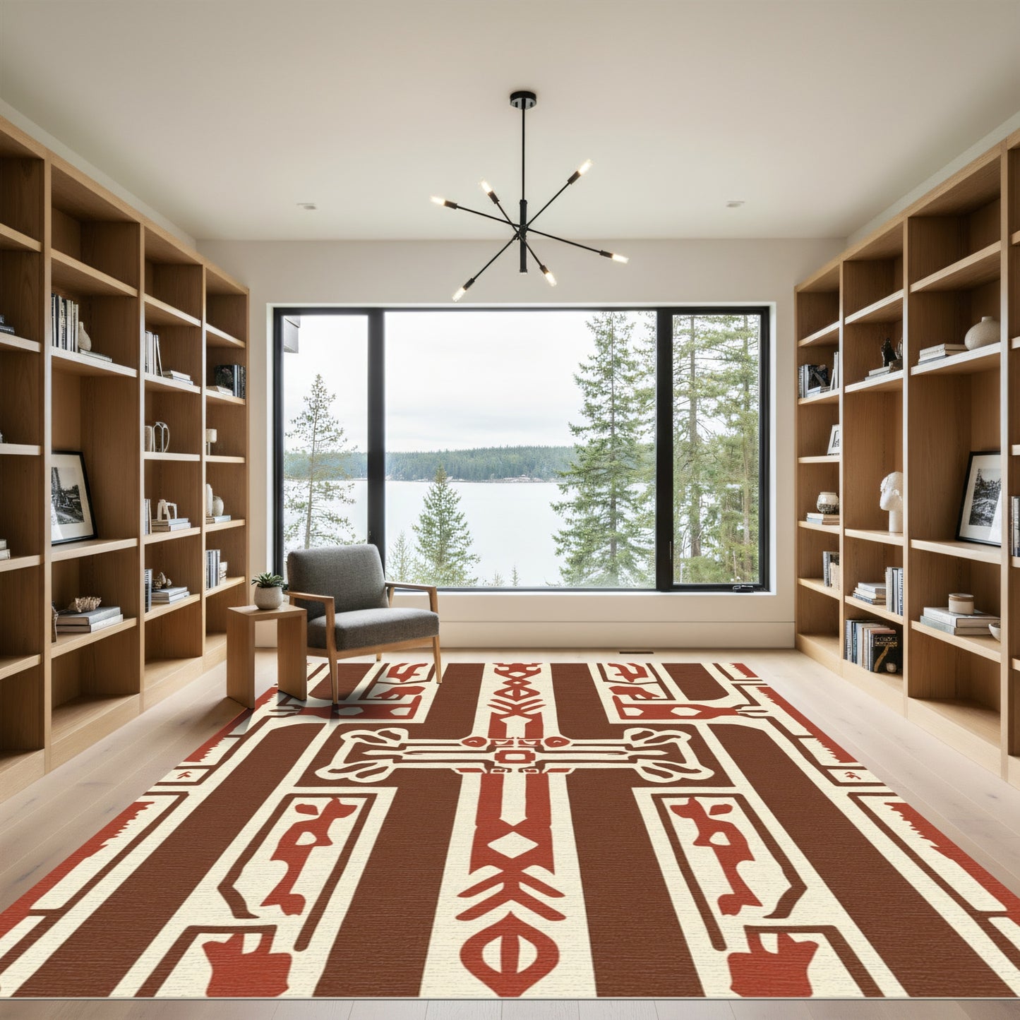 Geometric Crimson Abstract Tribal Lines Rug