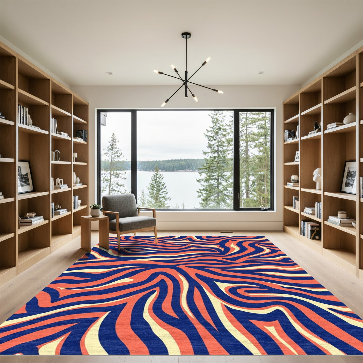 Bold Coral Blue Zebra Stripes Rug