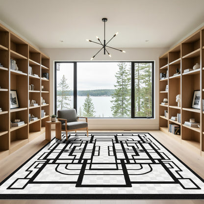 Black White Geometric Art Deco Rug