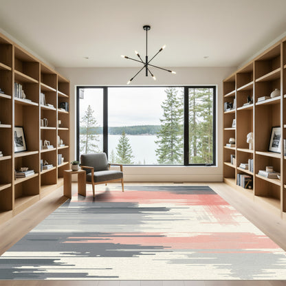 Coral Gray Slate Abstract Stripe Rug
