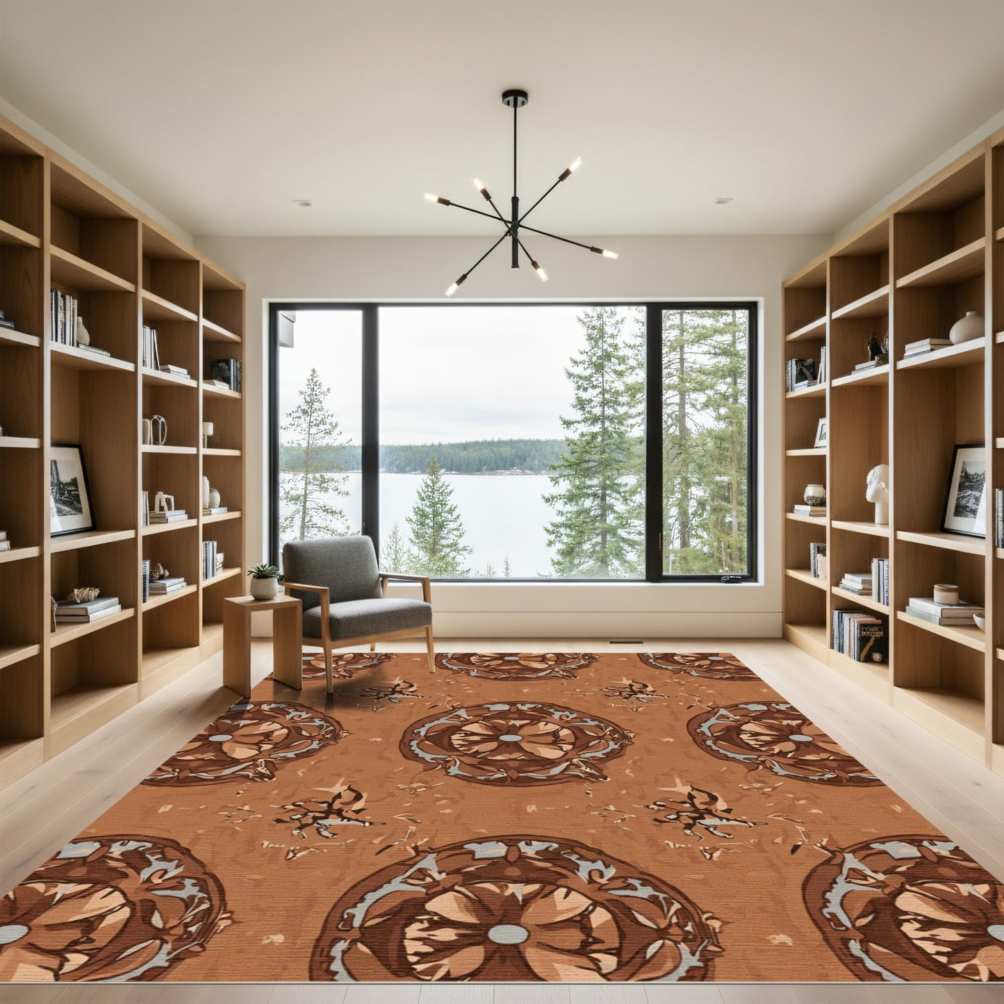 Earthy Brown Toned Floral Medallion Rug