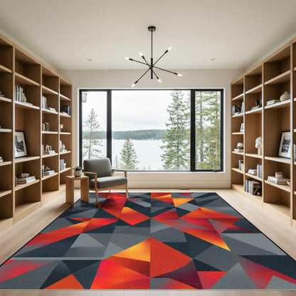 Dynamic Red Orange Geometric Gradation Rug