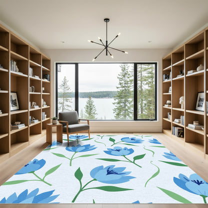 Gentle Blue Floral Garden Pattern Rug