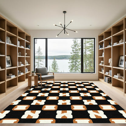 Black White Brown Interlocking Squares Rug