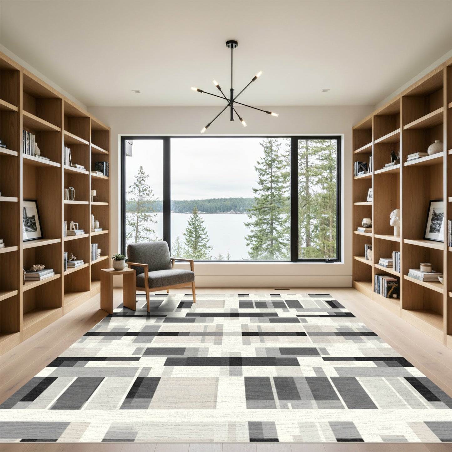 Monochromatic Geometric Pixel Arrangement Rug