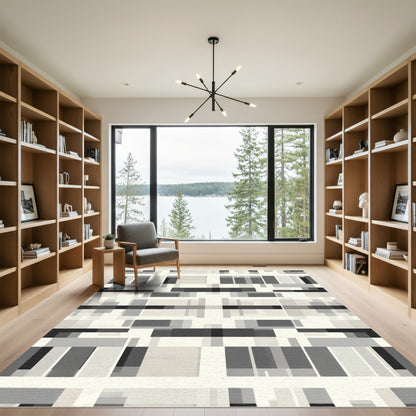 Monochromatic Geometric Pixel Arrangement Rug