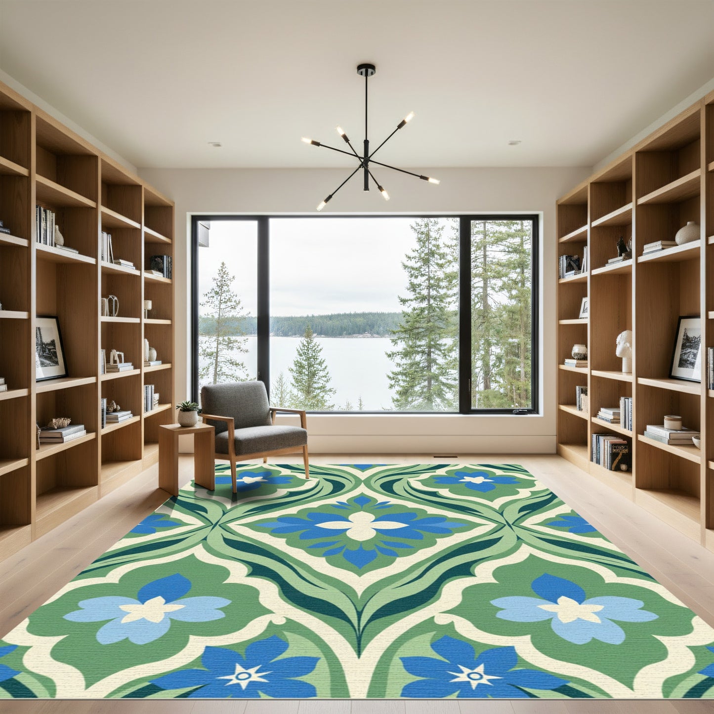 Green Blue Floral Ogee Rug
