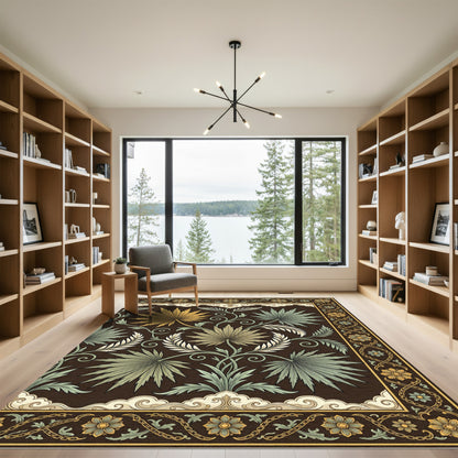 Art Nouveau Green Palm Leaf Border Rug