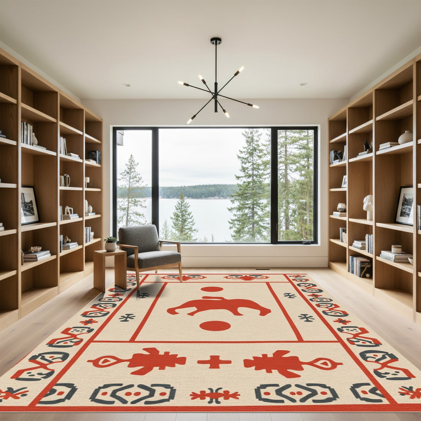 Crimson Elephant Geometric Border Rug