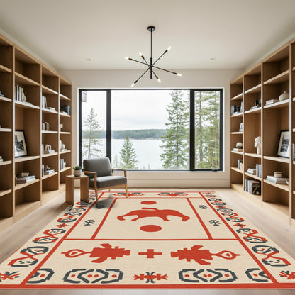 Crimson Elephant Geometric Border Rug