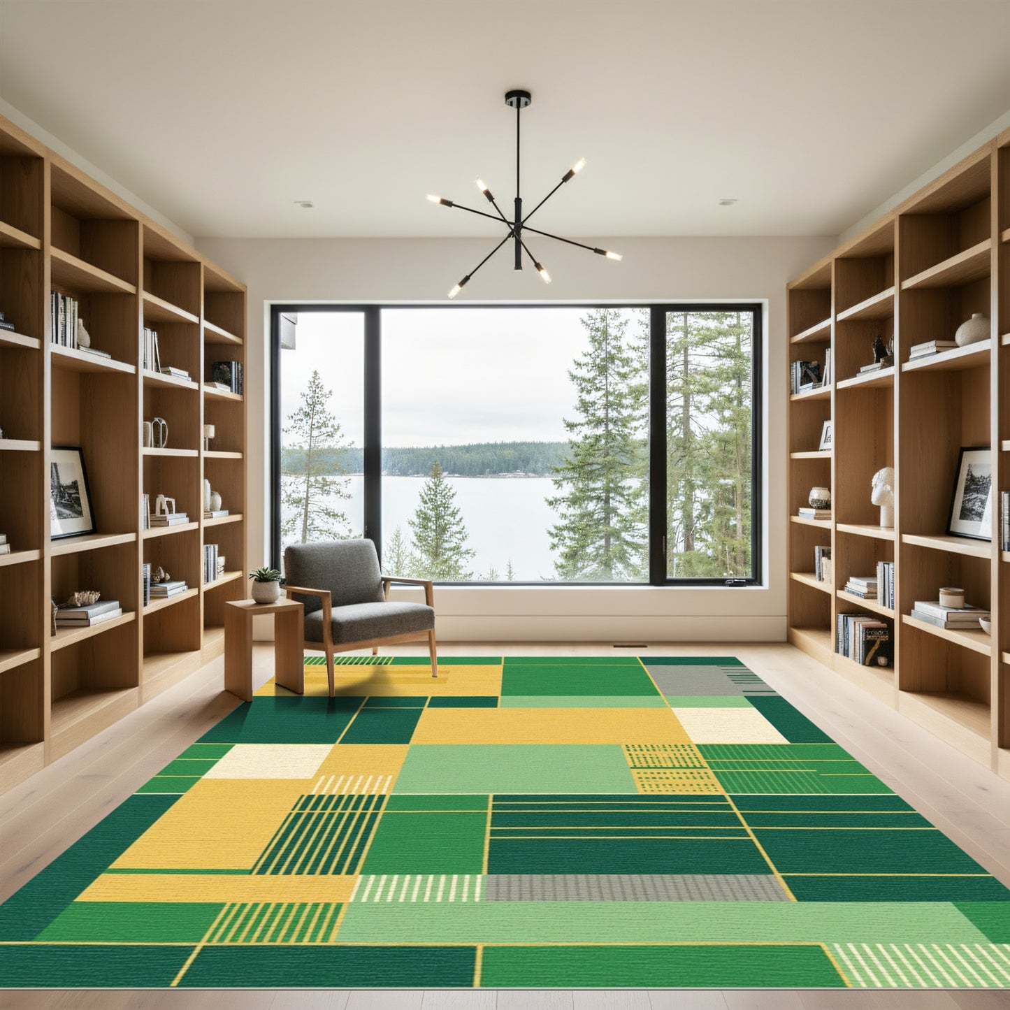 Modern Geometric Blocks Yellow Green Rug