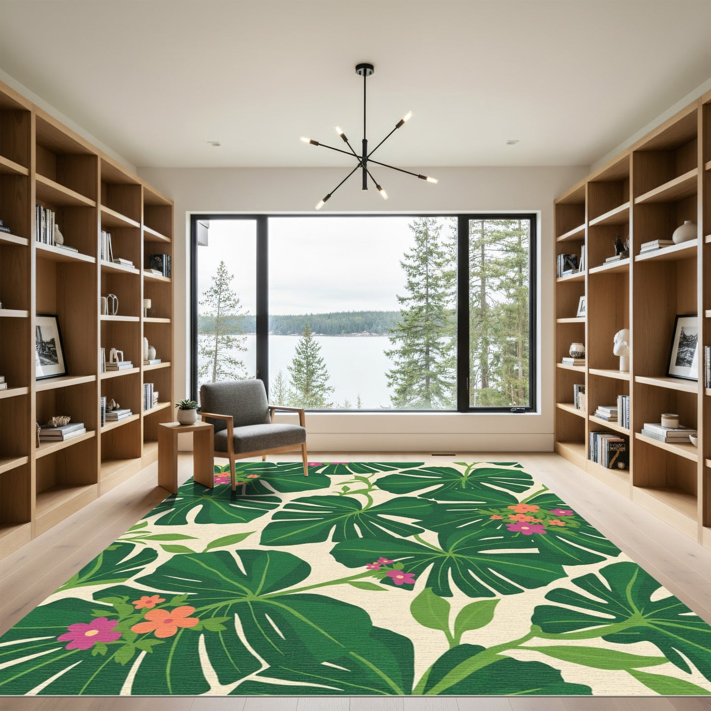 Lush Green Tropical Flora Botanical Rug