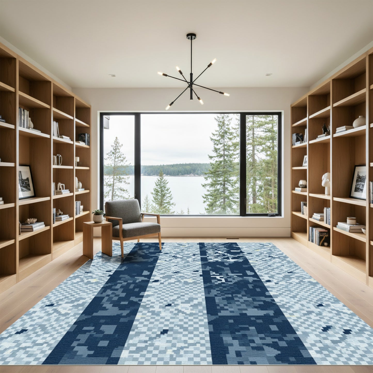 Deep Blue Pixelated Stripe Rug