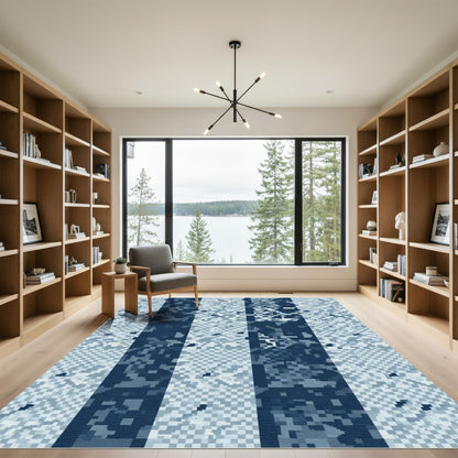 Deep Blue Pixelated Stripe Rug