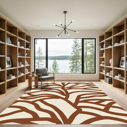 Abstract Brown Branch Swirl Rug