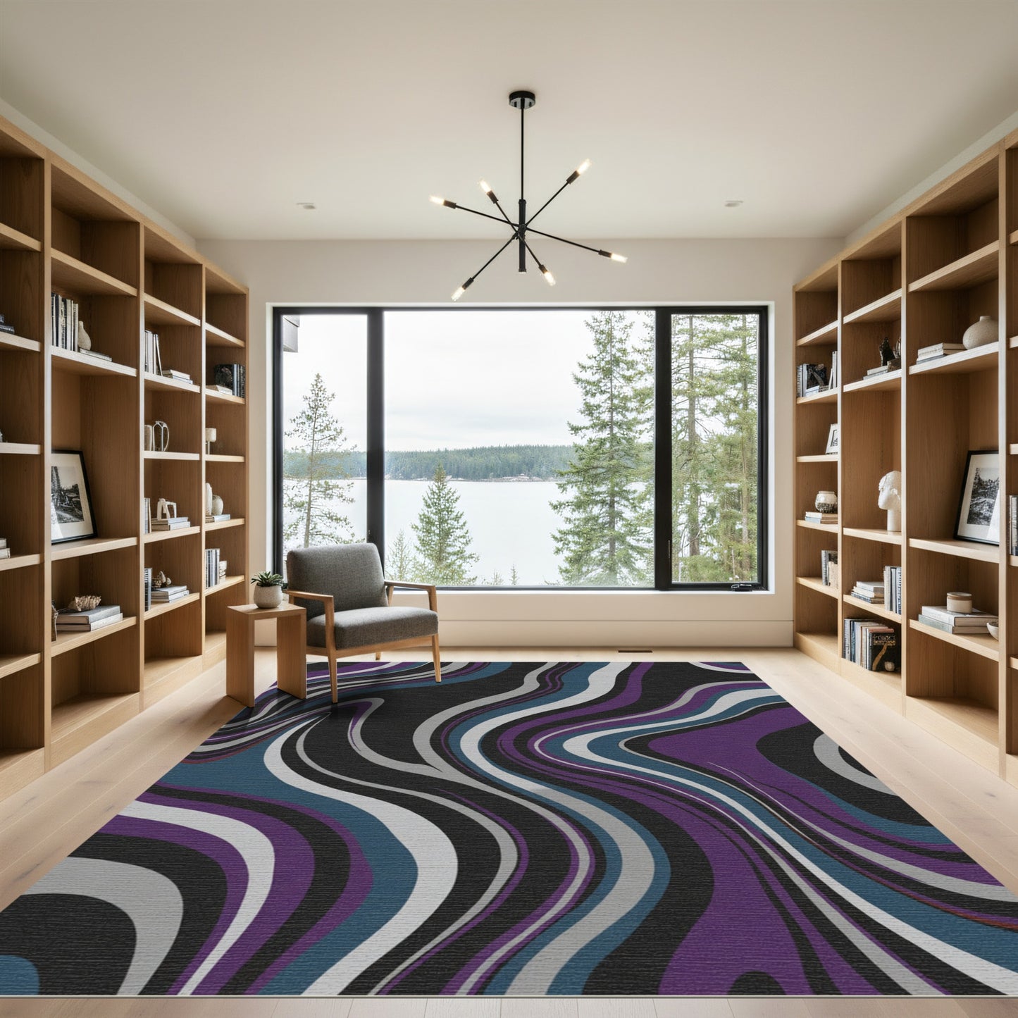 Deep Purple Swirling Marble Lines Rug