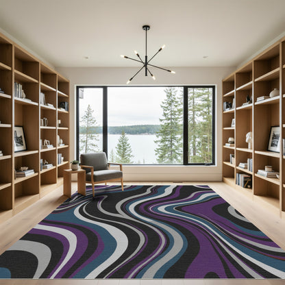 Deep Purple Swirling Marble Lines Rug