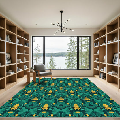 Emerald Gold Stylized Ornamental Rug