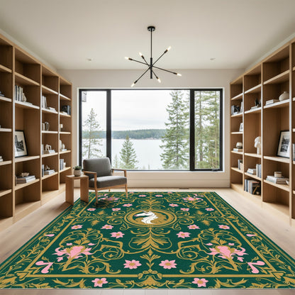 Emerald Unicorn Floral Garden Rug