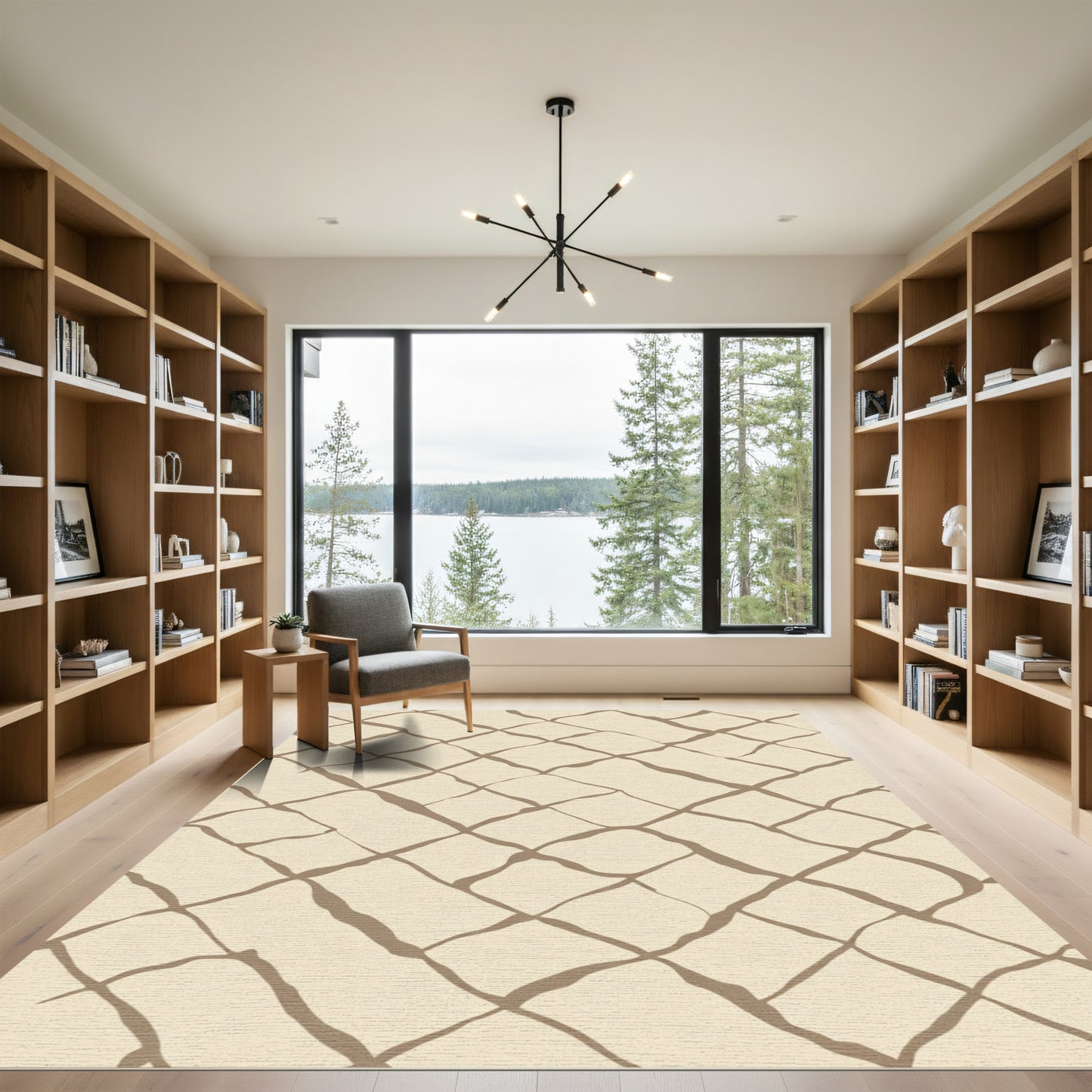 Rustic Beige Woven Stripe Diamond Rug