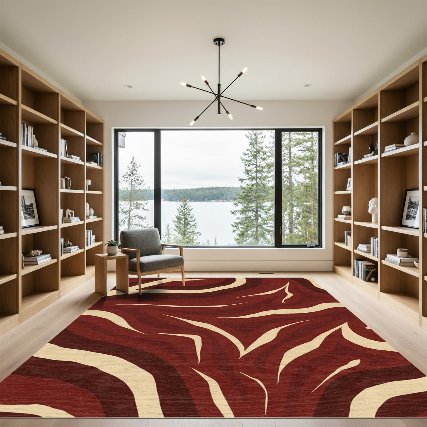 Crimson Earthy Abstract Zebra Waves Rug