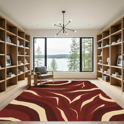 Crimson Earthy Abstract Zebra Waves Rug