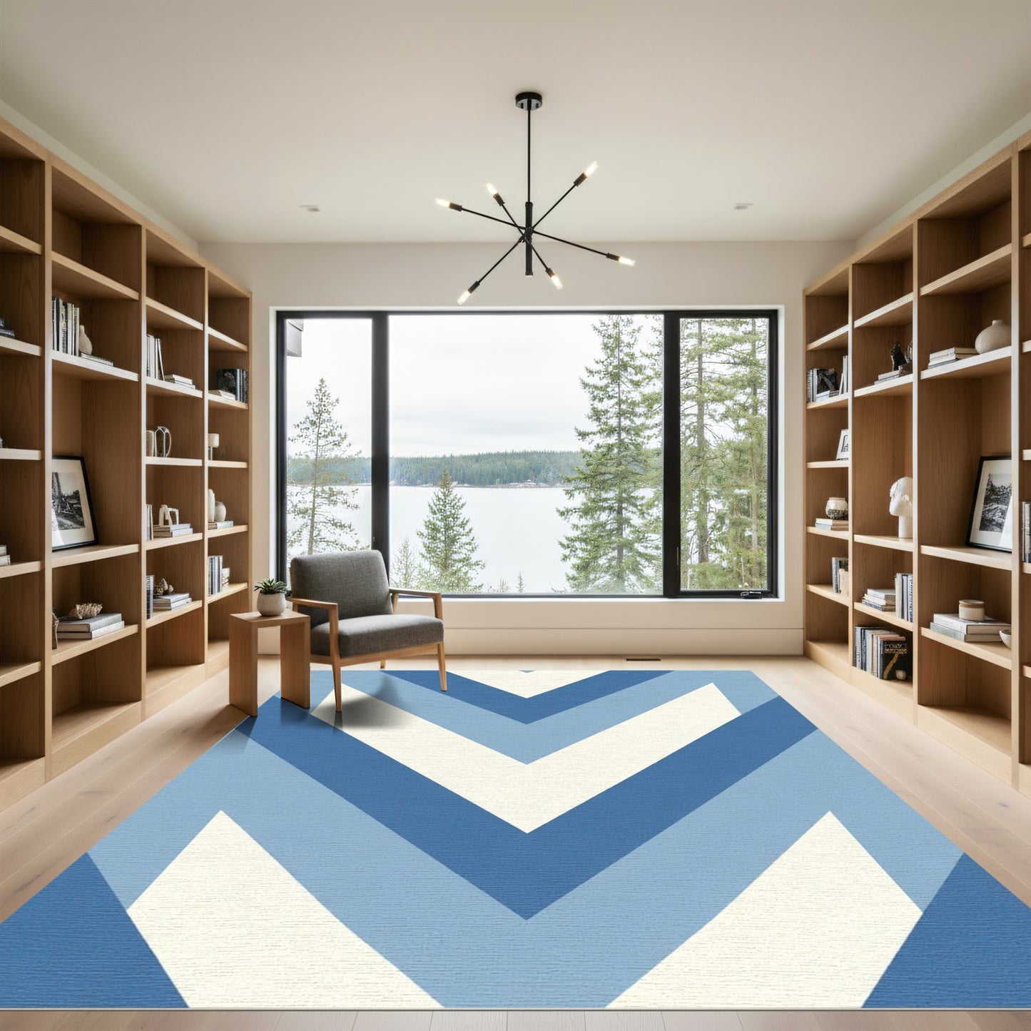 Modern Blue Chevron Stripes Rug