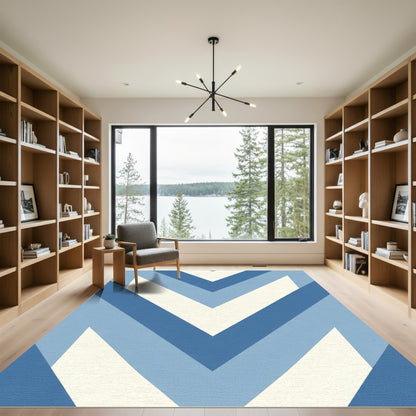 Modern Blue Chevron Stripes Rug