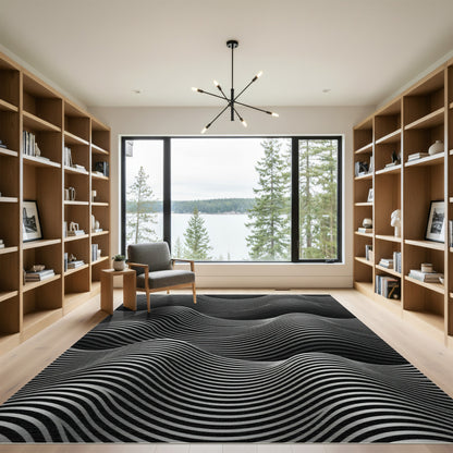 Monochromatic Wavy Stripe Texture Rug