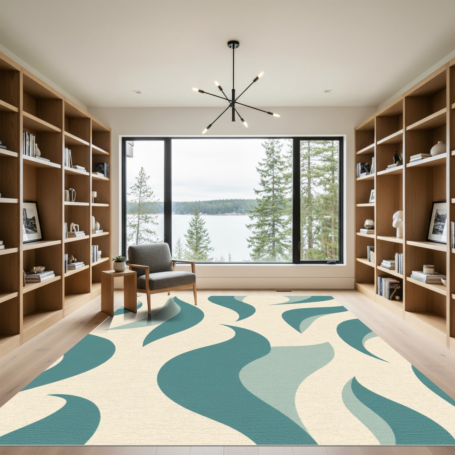Teal Abstract Wave Organic Rug