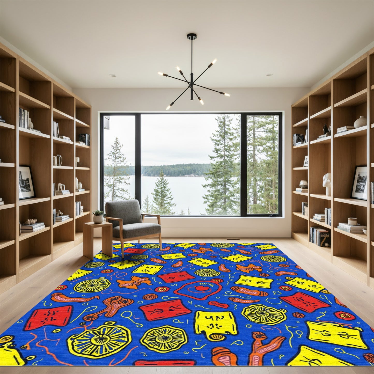Vibrant Yellow Red Abstract Forms Rug