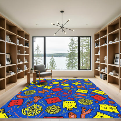 Vibrant Yellow Red Abstract Forms Rug