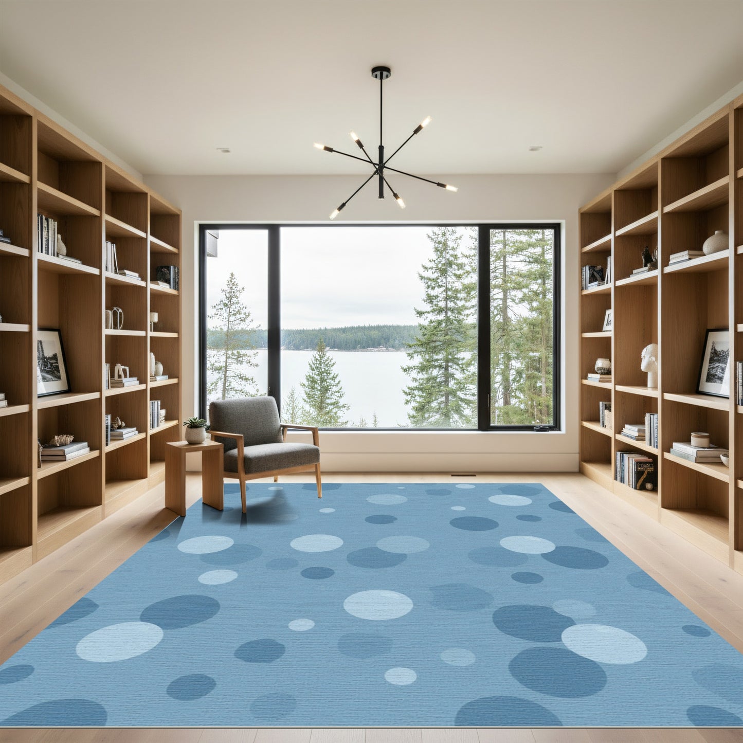 Soft Blue Scattered Circles Rug