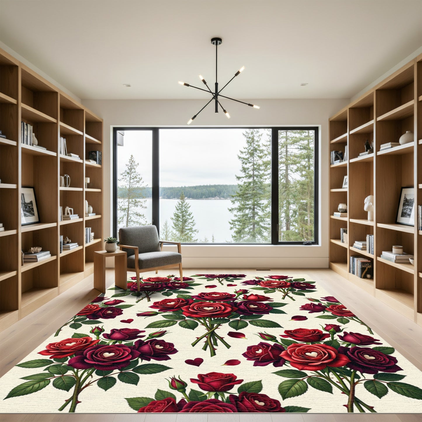 Crimson Heart Roses Bouquet Arrangement Rug
