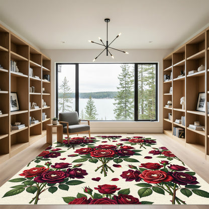 Crimson Heart Roses Bouquet Arrangement Rug