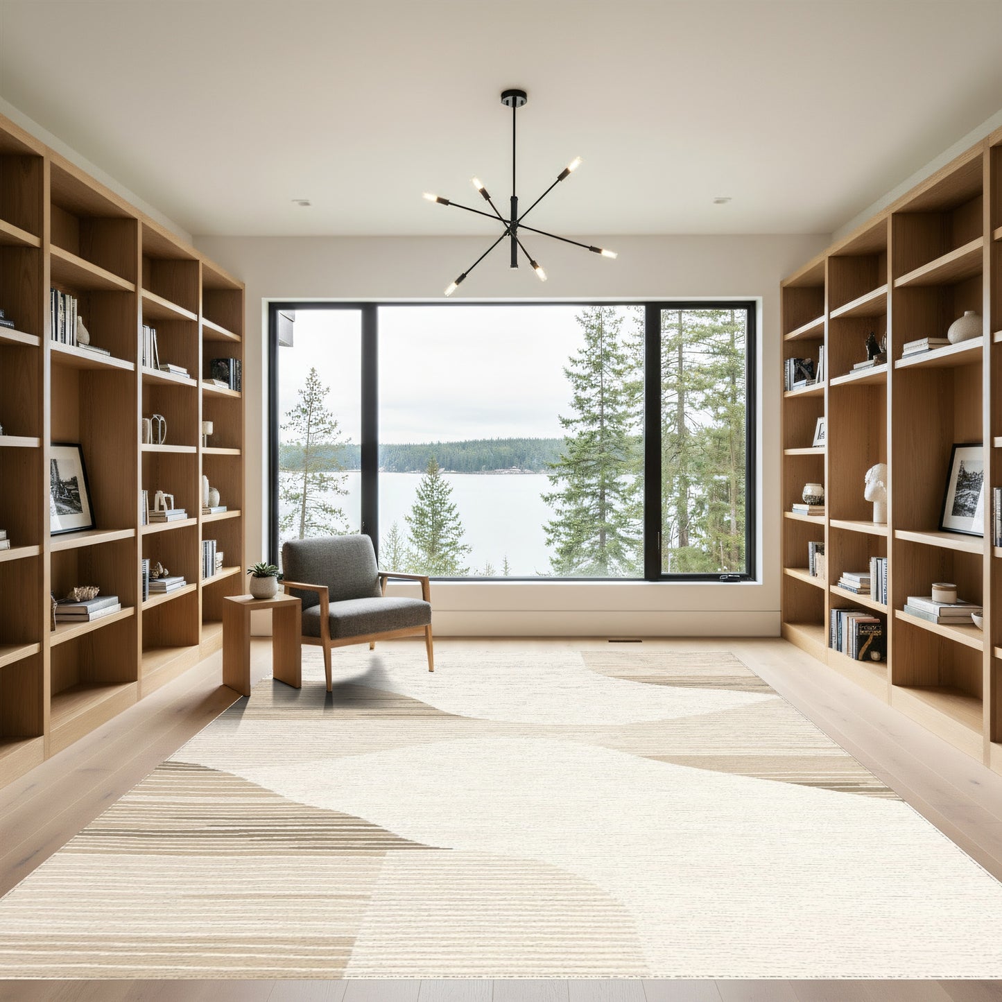 Abstract Beige Curved Stripes Rug