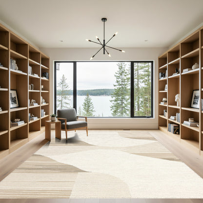 Abstract Beige Curved Stripes Rug