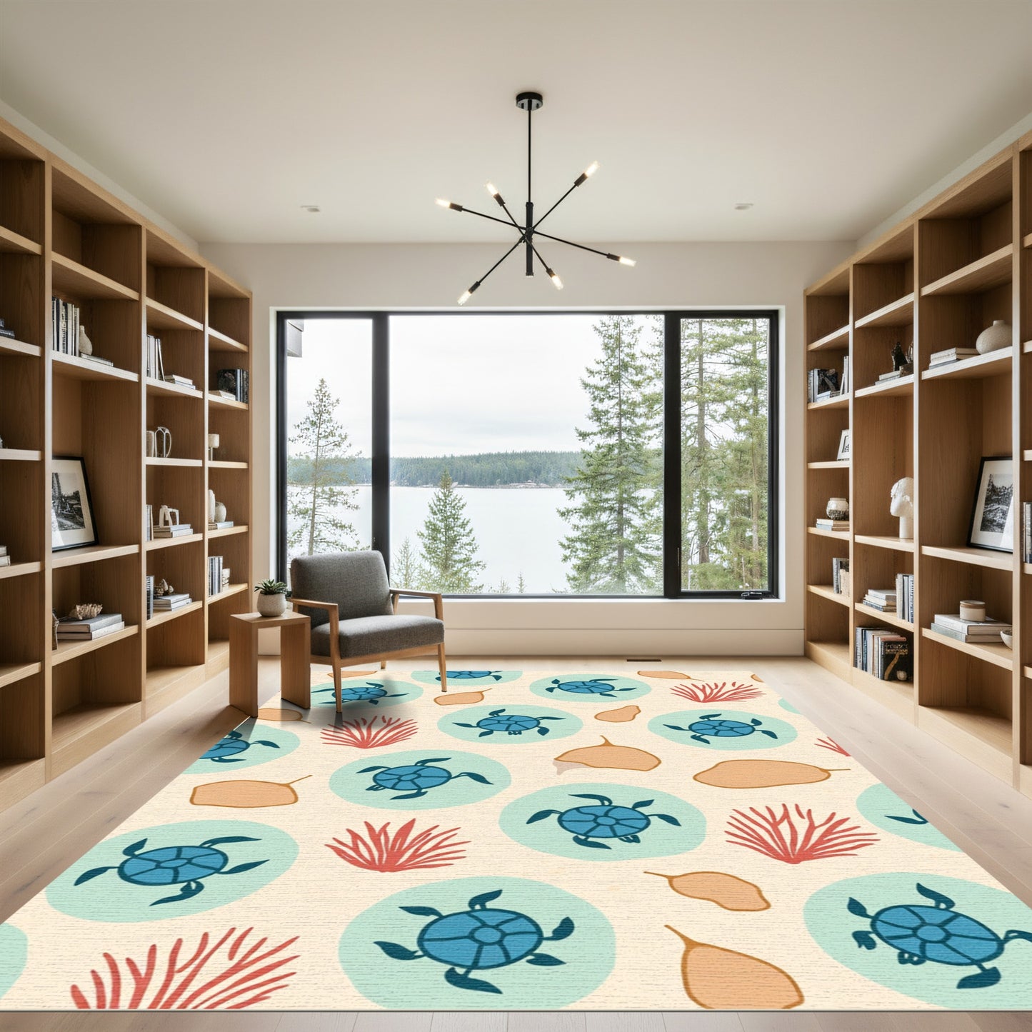 Blue Sea Turtle Coral Pattern Rug