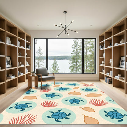 Blue Sea Turtle Coral Pattern Rug