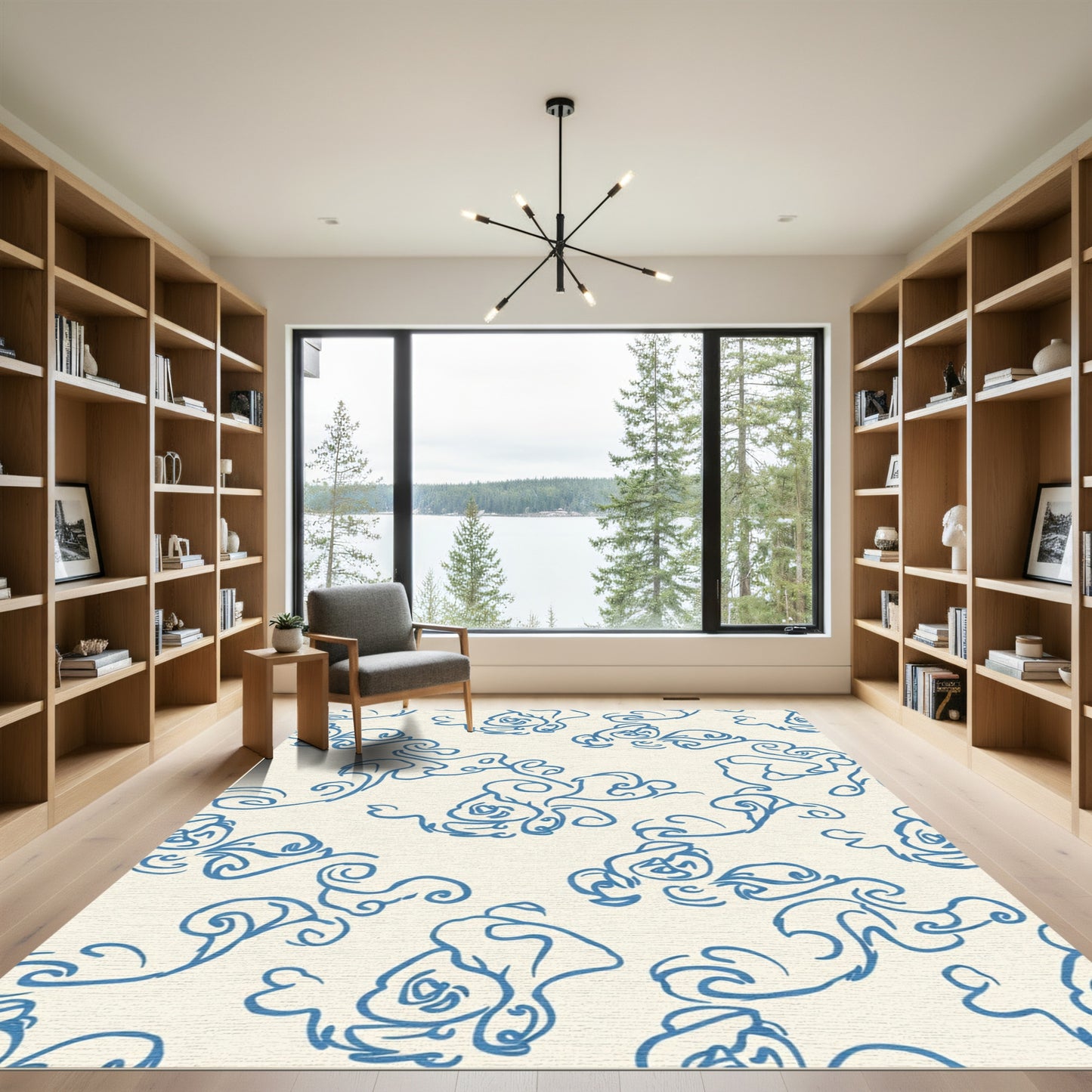 Blue Ink Blossom Swirl Rug