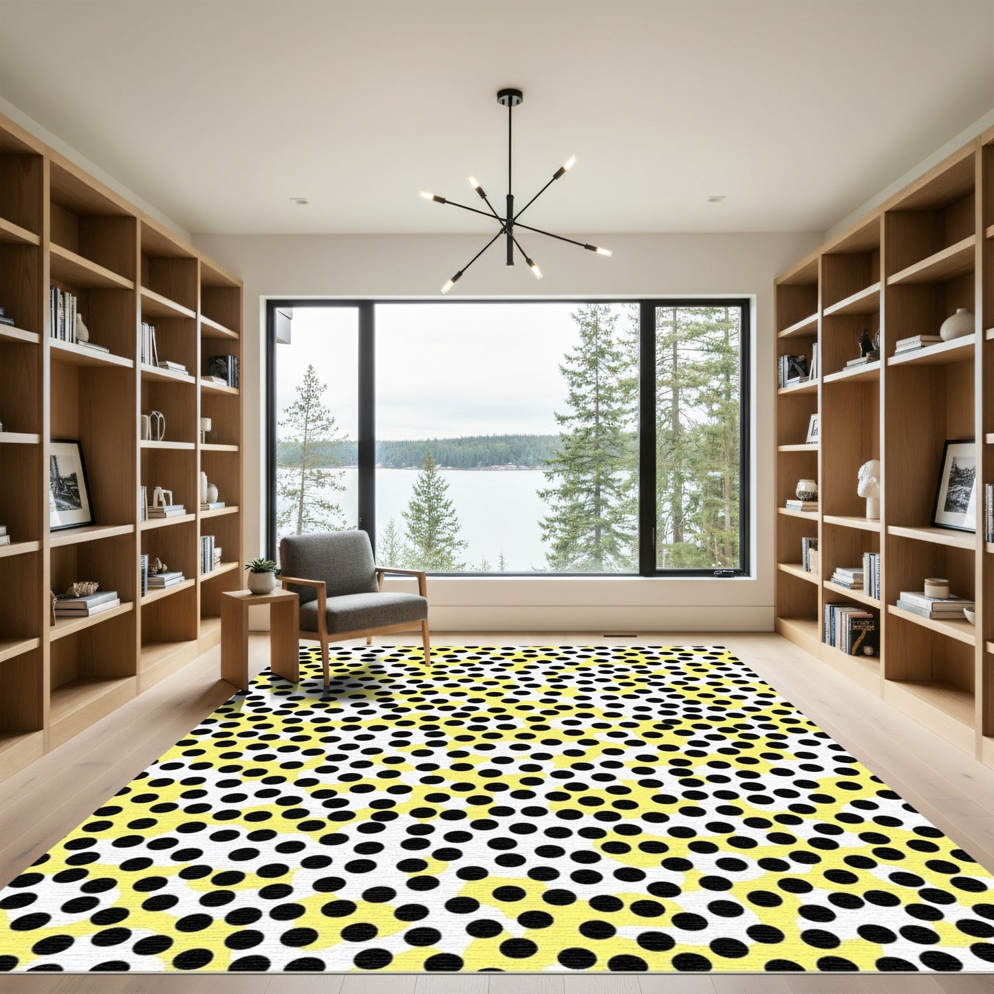 Yellow Black Polka Dot Scatter Rug