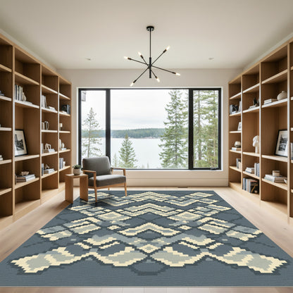Gray Tan Pixelated Chevron Diamonds Rug