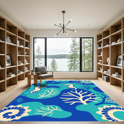Coastal Seahorse Coral Wave Composition Rug