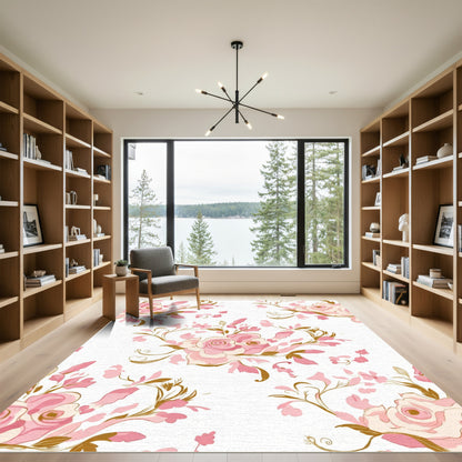 Soft Pink Rose Garden Tapestry Rug